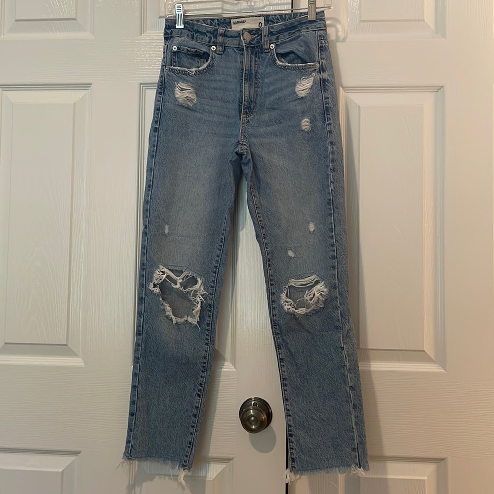 Garage Light Wash Distressed Mom Jeans
